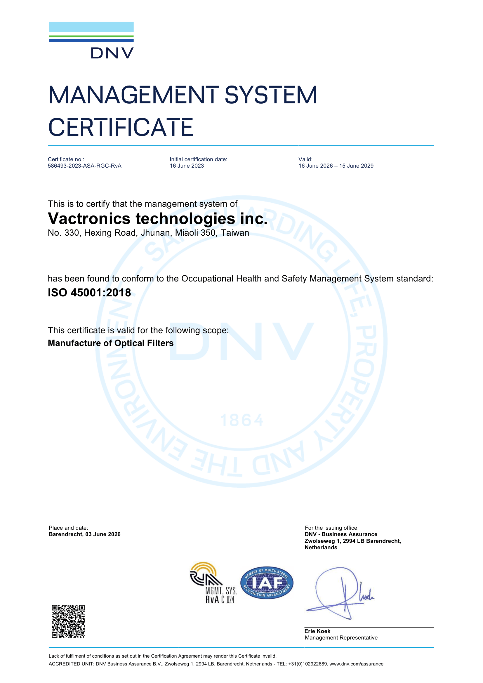 ISO45001 Certificate